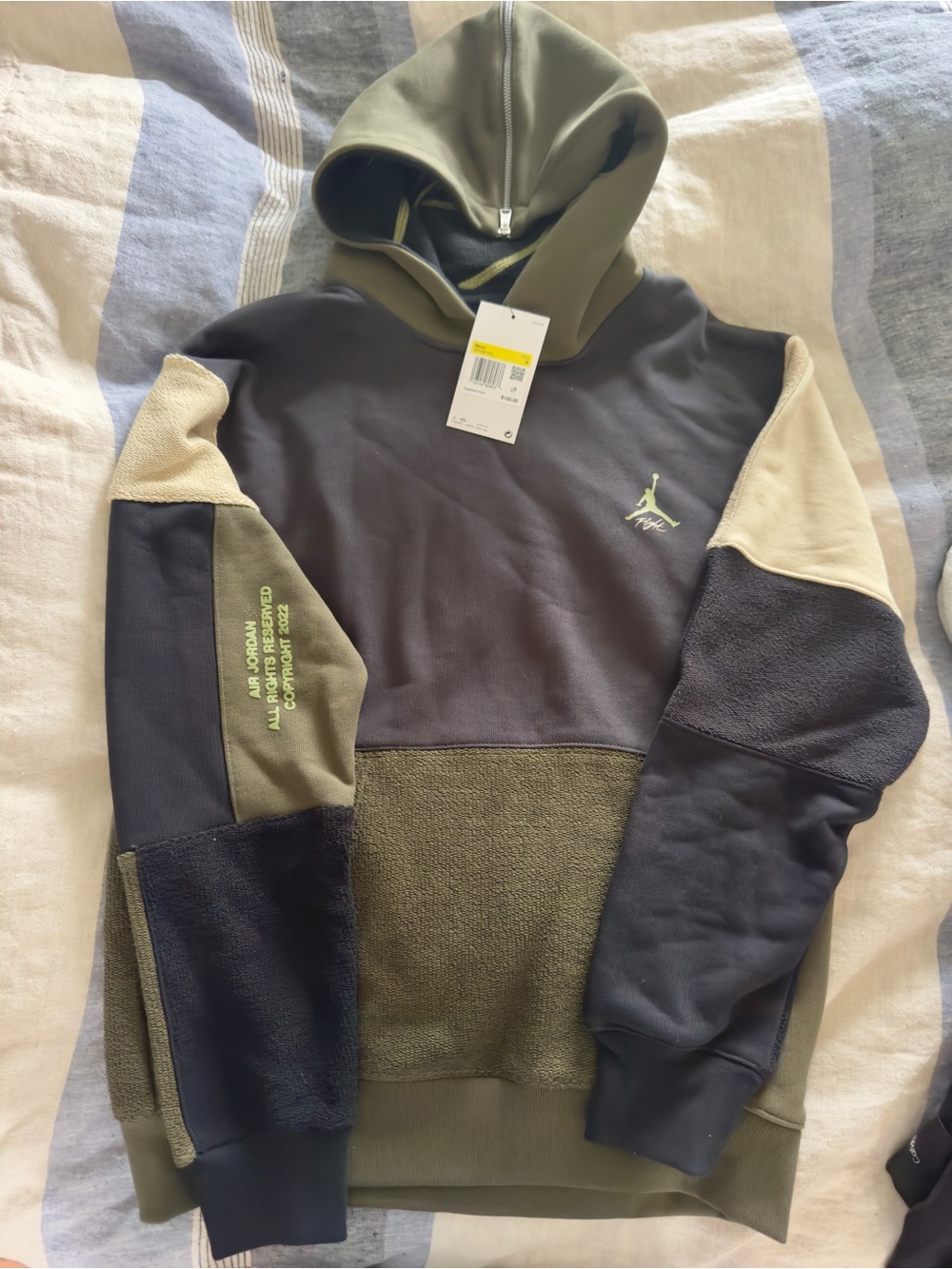 Jordan Olive Green & Black Colorblock Fleece Pullover
